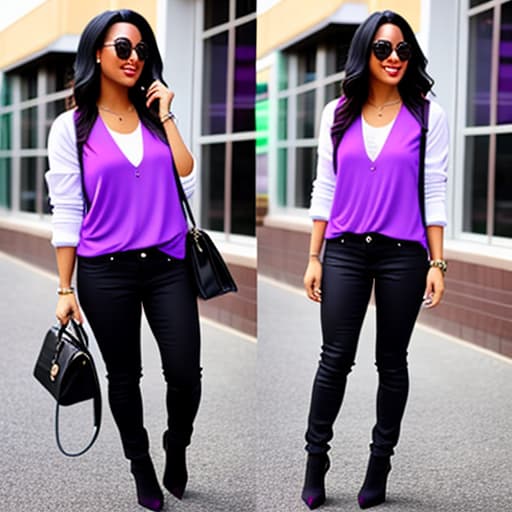  Black that is in purple and white jeans full body