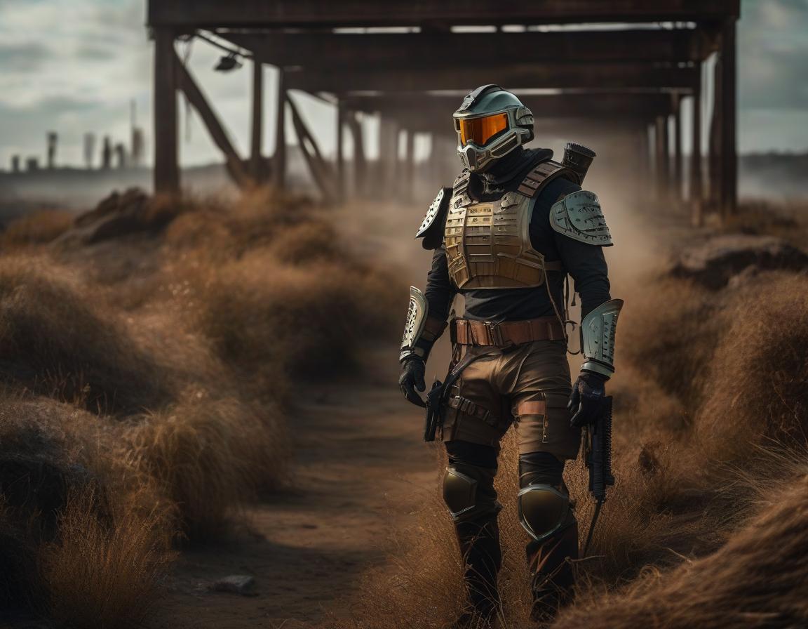  A person in lightweight, hermetically sealed combat armor in a post apocalyptic setting. hyperrealistic, full body, detailed clothing, highly detailed, cinematic lighting, stunningly beautiful, intricate, sharp focus, f/1. 8, 85mm, (centered image composition), (professionally color graded), ((bright soft diffused light)), volumetric fog, trending on instagram, trending on tumblr, HDR 4K, 8K