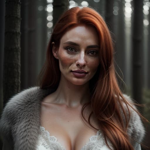  close up of a european woman, ginger hair, winter forest, natural skin texture, 24mm, 4k textures, soft cinematic light, RAW photo, photorealism, photorealistic, intricate, elegant, highly detailed, sharp focus, ((((cinematic look)))), soothing tones, insane details, intricate details, hyperdetailed, low contrast, soft cinematic light, dim colors, exposure blend, hdr, faded hyperrealistic, full body, detailed clothing, highly detailed, cinematic lighting, stunningly beautiful, intricate, sharp focus, f/1. 8, 85mm, (centered image composition), (professionally color graded), ((bright soft diffused light)), volumetric fog, trending on instagram, trending on tumblr, HDR 4K, 8K