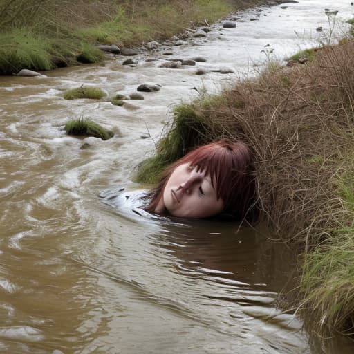  woman's head sinking in the river