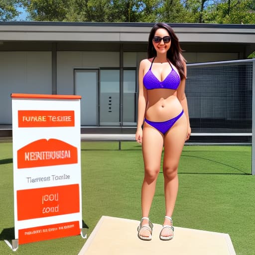  New female teacher standing on the teaching platform in a bikini