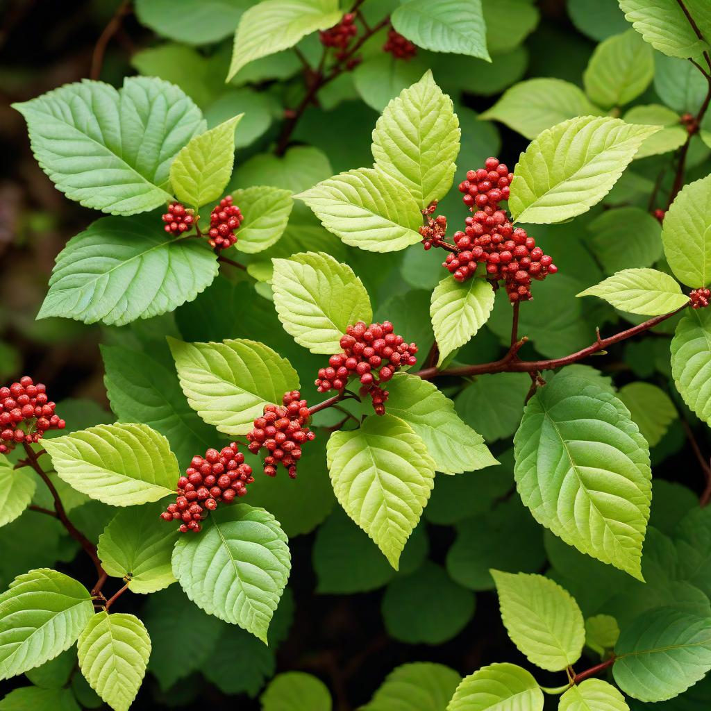  Poison oak plant with leaves in clusters of three, some leaves green and others turning red, growing in a natural wooded environment. Include small greenish-white flowers and clusters of greenish-yellow berries. hyperrealistic, full body, detailed clothing, highly detailed, cinematic lighting, stunningly beautiful, intricate, sharp focus, f/1. 8, 85mm, (centered image composition), (professionally color graded), ((bright soft diffused light)), volumetric fog, trending on instagram, trending on tumblr, HDR 4K, 8K