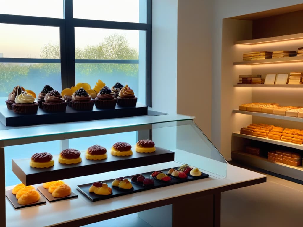  A highresolution, photorealistic image of a sleek, modern kitchen filled with shelves of innovative pastry cookbooks from around the world. The books are artfully arranged by color and size, showcasing titles like "Sweet Innovations: CuttingEdge Desserts" and "Global Pastry Trends: A Culinary Journey." Soft, natural light filters in through a large window, casting a warm glow over the scene and highlighting the intricate details of the book covers. The overall aesthetic is sophisticated and inviting, inspiring readers to explore the endless delights of innovative pastry creations. hyperrealistic, full body, detailed clothing, highly detailed, cinematic lighting, stunningly beautiful, intricate, sharp focus, f/1. 8, 85mm, (centered image composition), (professionally color graded), ((bright soft diffused light)), volumetric fog, trending on instagram, trending on tumblr, HDR 4K, 8K