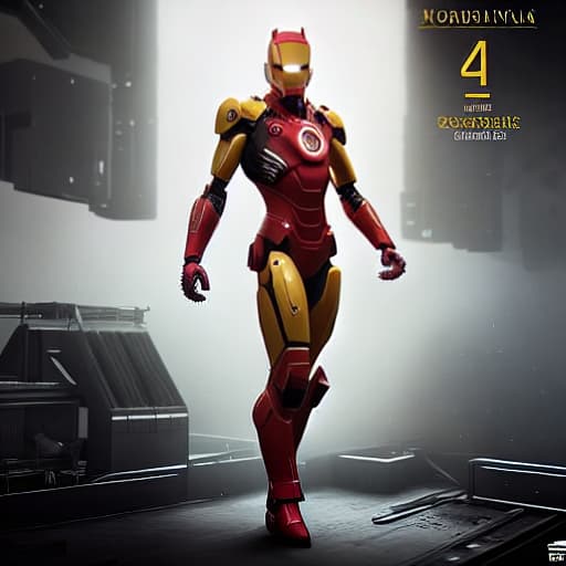 nousr robot Ironman hyperrealistic, full body, detailed clothing, highly detailed, cinematic lighting, stunningly beautiful, intricate, sharp focus, f/1. 8, 85mm, (centered image composition), (professionally color graded), ((bright soft diffused light)), volumetric fog, trending on instagram, trending on tumblr, HDR 4K, 8K