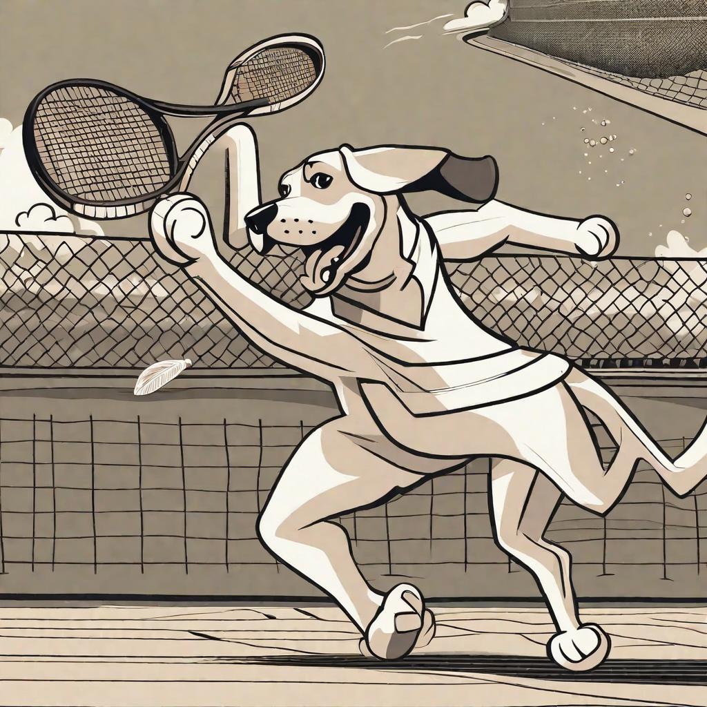  a dog playing tennis cartoon