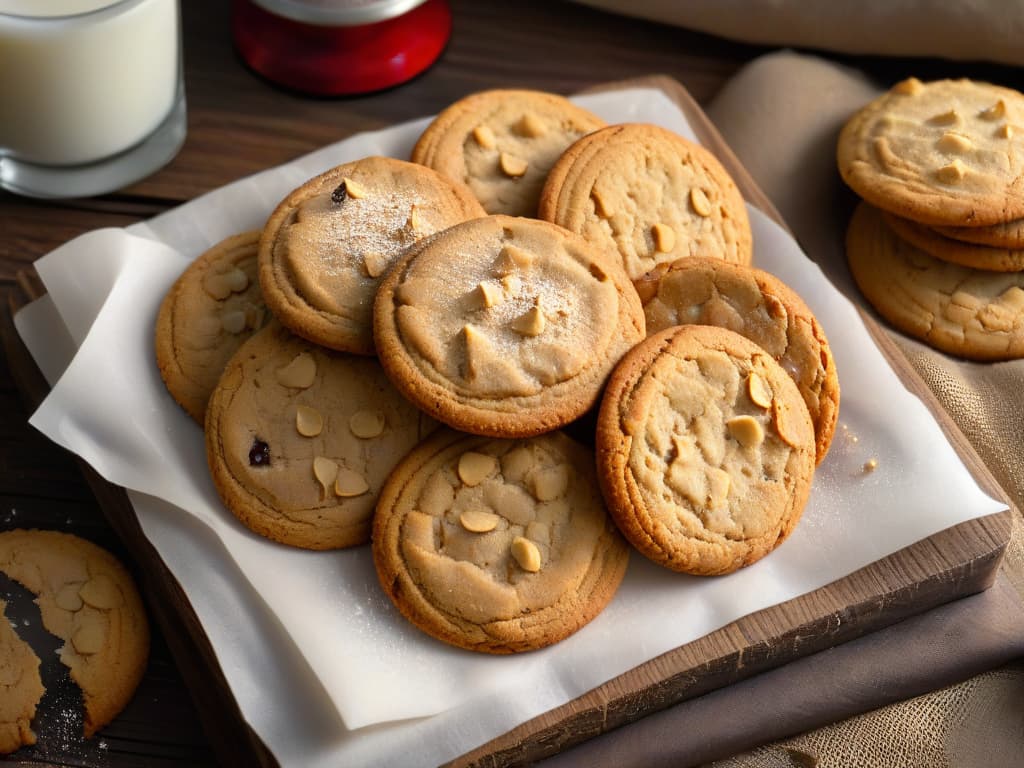  A closeup, photorealistic image of freshly baked glutenfree oatmeal cookies arranged on a rustic wooden table. The cookies are golden brown with a slightly crisp edge, showcasing a perfect texture. Crumbs of oats are sprinkled around the cookies, and a few whole oats are visible on top for a wholesome touch. Soft natural light illuminates the scene, adding warmth and highlighting the delicious homemade quality of the cookies. hyperrealistic, full body, detailed clothing, highly detailed, cinematic lighting, stunningly beautiful, intricate, sharp focus, f/1. 8, 85mm, (centered image composition), (professionally color graded), ((bright soft diffused light)), volumetric fog, trending on instagram, trending on tumblr, HDR 4K, 8K