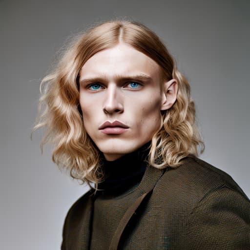 portrait+ style Russian queer supermodel blonde hunk dude face