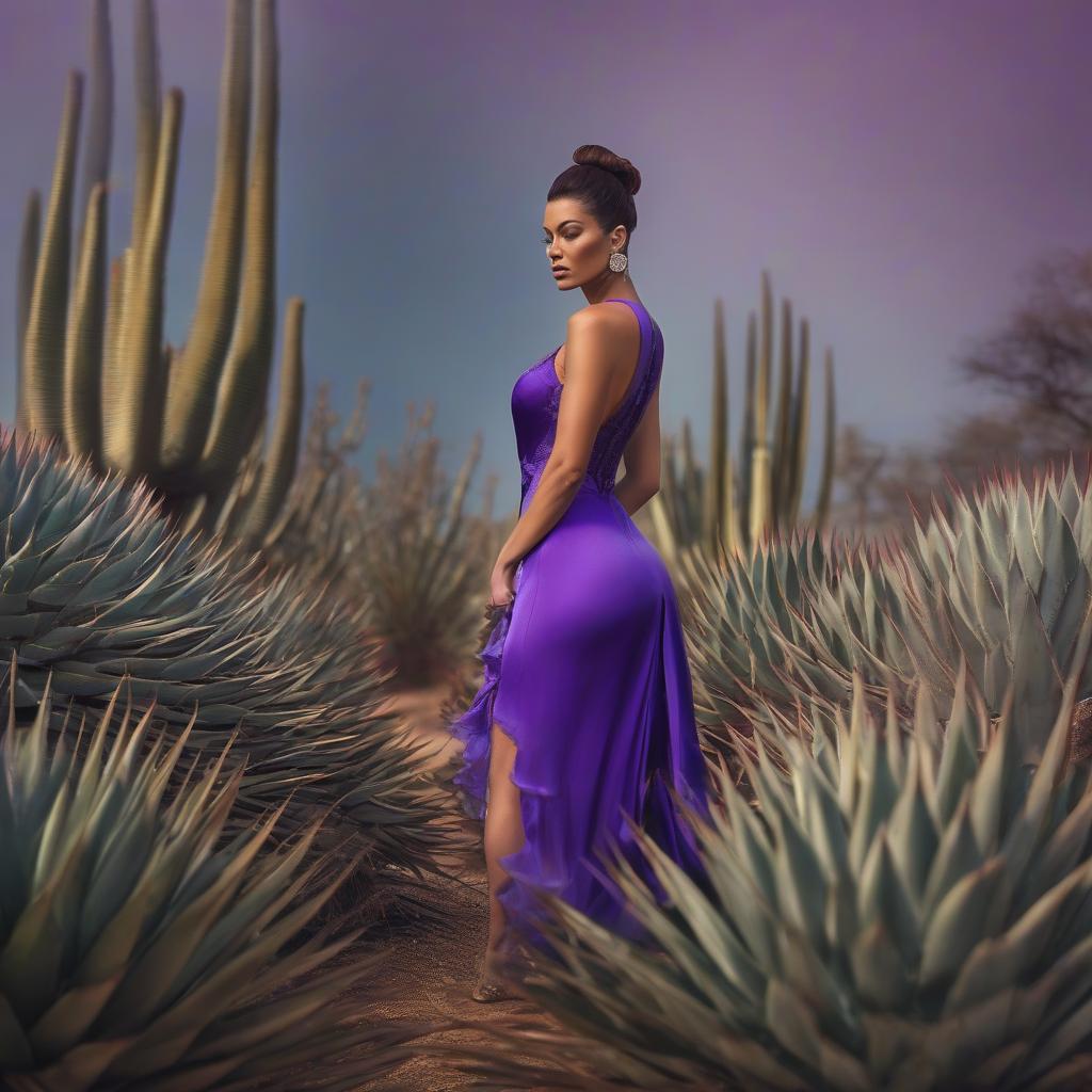  Sad beauty in a violet dress with an agave hyperrealistic, full body, detailed clothing, highly detailed, cinematic lighting, stunningly beautiful, intricate, sharp focus, f/1. 8, 85mm, (centered image composition), (professionally color graded), ((bright soft diffused light)), volumetric fog, trending on instagram, trending on tumblr, HDR 4K, 8K