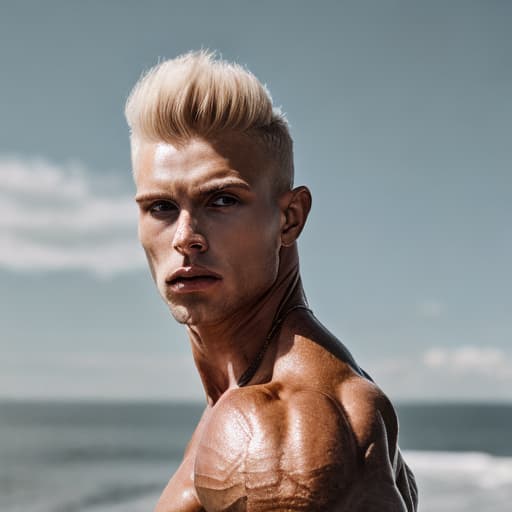 portrait+ style Russian queer IFBB blonde hunk dude face