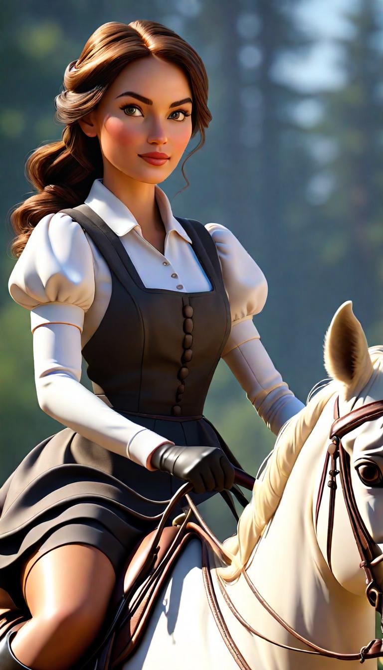  Professional 3D model of Woman wearing a maid outfit riding a horse . Rendered with Octane, the model is highly detailed,dramatic lighting. hyperrealistic, full body, detailed clothing, highly detailed, cinematic lighting, stunningly beautiful, intricate, sharp focus, f/1. 8, 85mm, (centered image composition), (professionally color graded), ((bright soft diffused light)), volumetric fog, trending on instagram, trending on tumblr, HDR 4K, 8K