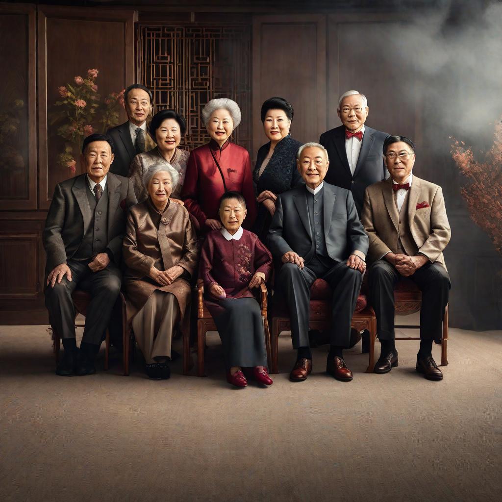  happy mother's day celeting chinese family grandparents with 2 men 2 women one old and two old boys hyperrealistic, full body, detailed clothing, highly detailed, cinematic lighting, stunningly beautiful, intricate, sharp focus, f/1. 8, 85mm, (centered image composition), (professionally color graded), ((bright soft diffused light)), volumetric fog, trending on instagram, trending on tumblr, HDR 4K, 8K