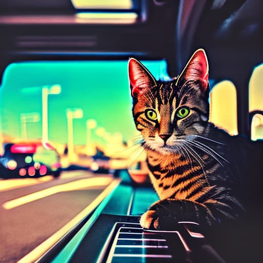 nvinkpunk Realistic image of a cat wearing headphones and reading glasses while riding a bus., breathtaking hyperrealistic, full body, detailed clothing, highly detailed, cinematic lighting, stunningly beautiful, intricate, sharp focus, f/1. 8, 85mm, (centered image composition), (professionally color graded), ((bright soft diffused light)), volumetric fog, trending on instagram, trending on tumblr, HDR 4K, 8K