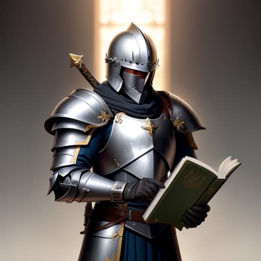  A Christian paladin who wears a roster helmet, the full armor of God, holding a Bible in one hand ,and mighty sword , the sword of Justice, , hyperrealistic, high quality, highly detailed, perfect lighting, intricate, sharp focus, f/1. 8, 85mm, (centered image composition), (professionally color graded), ((bright soft diffused light)), trending on instagram, HDR 4K, 8K