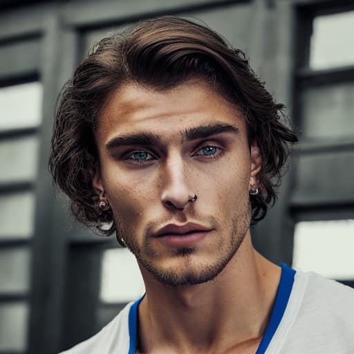 portrait+ style Russian queer fitness model brunette hunk dude face