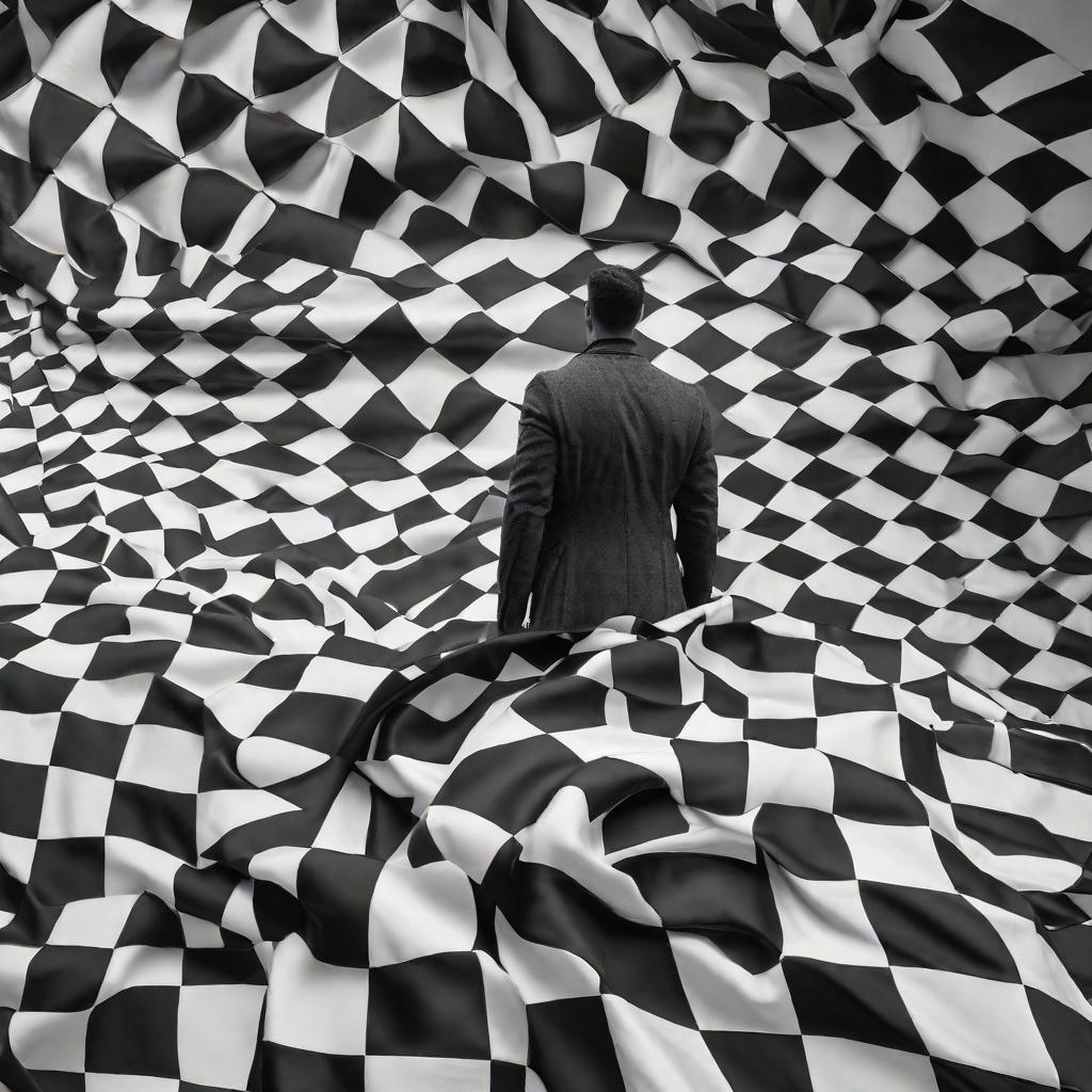  AN EMPTY SURFACE CONTINUING TO THE HORIZON IN A BLACK AND WHITE CHECKER PATTERN, HEAVYLY CREATED AND CURRENT LIKE FABRIC DO NOT INSERT ANY ADDITIONAL OBJECTS, realistic, portrait, art by donato giancola and greg rutkowski, realistic face, digital art, trending on artstation hyperrealistic, full body, detailed clothing, highly detailed, cinematic lighting, stunningly beautiful, intricate, sharp focus, f/1. 8, 85mm, (centered image composition), (professionally color graded), ((bright soft diffused light)), volumetric fog, trending on instagram, trending on tumblr, HDR 4K, 8K