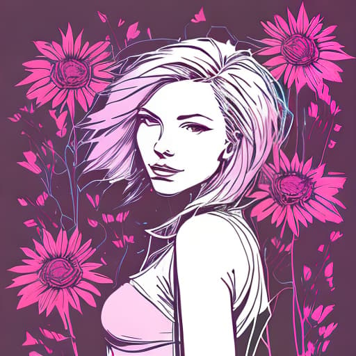 nvinkpunk nice lady blond hair standing in a bunch of flowers