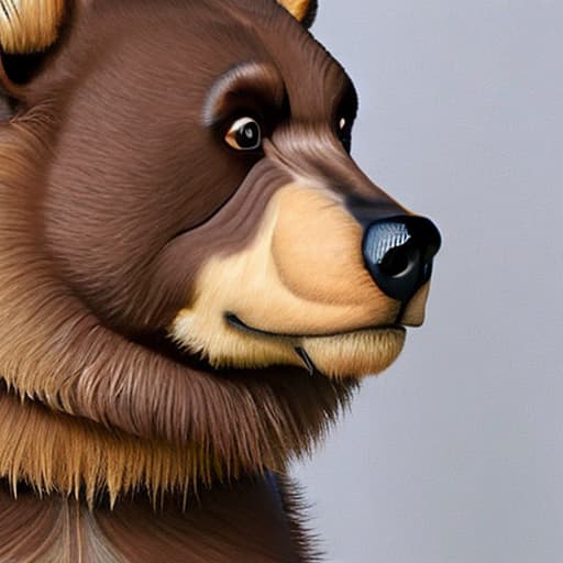  ultra realistic close up portrait cute bear hyperrealistic, full body, detailed clothing, highly detailed, cinematic lighting, stunningly beautiful, intricate, sharp focus, f/1. 8, 85mm, (centered image composition), (professionally color graded), ((bright soft diffused light)), volumetric fog, trending on instagram, trending on tumblr, HDR 4K, 8K