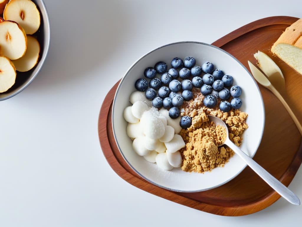  A serene, minimalist image of a pristine kitchen counter with scattered glutenfree baking ingredients like almond flour, coconut oil, and fresh berries, alongside a sleek stainless steel mixing bowl and a wooden rolling pin. The soft natural light gently illuminates the scene, casting subtle shadows, creating an atmosphere of tranquility and culinary inspiration. hyperrealistic, full body, detailed clothing, highly detailed, cinematic lighting, stunningly beautiful, intricate, sharp focus, f/1. 8, 85mm, (centered image composition), (professionally color graded), ((bright soft diffused light)), volumetric fog, trending on instagram, trending on tumblr, HDR 4K, 8K