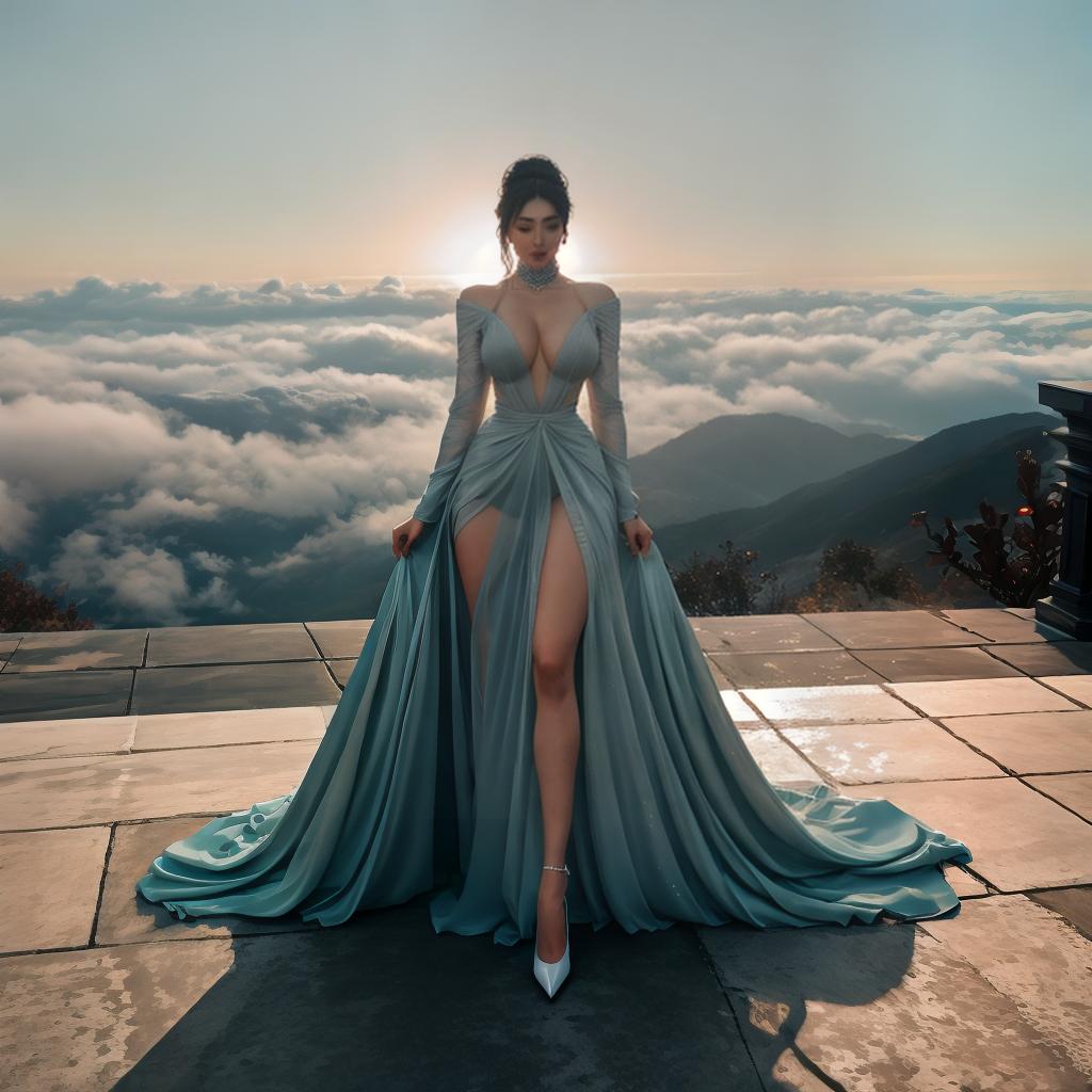  A woman with out dress hyperrealistic, full body, detailed clothing, highly detailed, cinematic lighting, stunningly beautiful, intricate, sharp focus, f/1. 8, 85mm, (centered image composition), (professionally color graded), ((bright soft diffused light)), volumetric fog, trending on instagram, trending on tumblr, HDR 4K, 8K