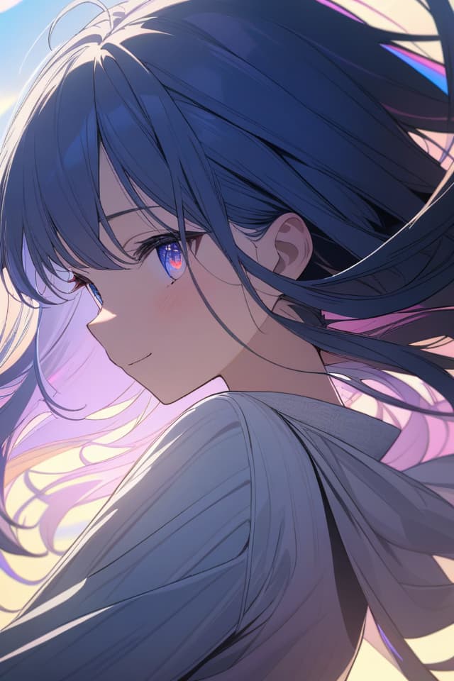  a beautiful blue haired girl,long messy hair,ultra detailed,best shadow,beautiful detailed deep rainbow eyes,cute and beautiful face,shy smile,white shirt,upper body view,colorful,(masterpiece:1.2),(best quality:1.2),detailed background,high contrast,(best illumination,an extremely delicate and beautiful),((cinematic light)),hyper detail,dramatic light,intricate details,8k,anime,very aesthetic,, masterpiece, best quality,8k,ultra detailed,high resolution,an extremely delicate and beautiful,hyper detail