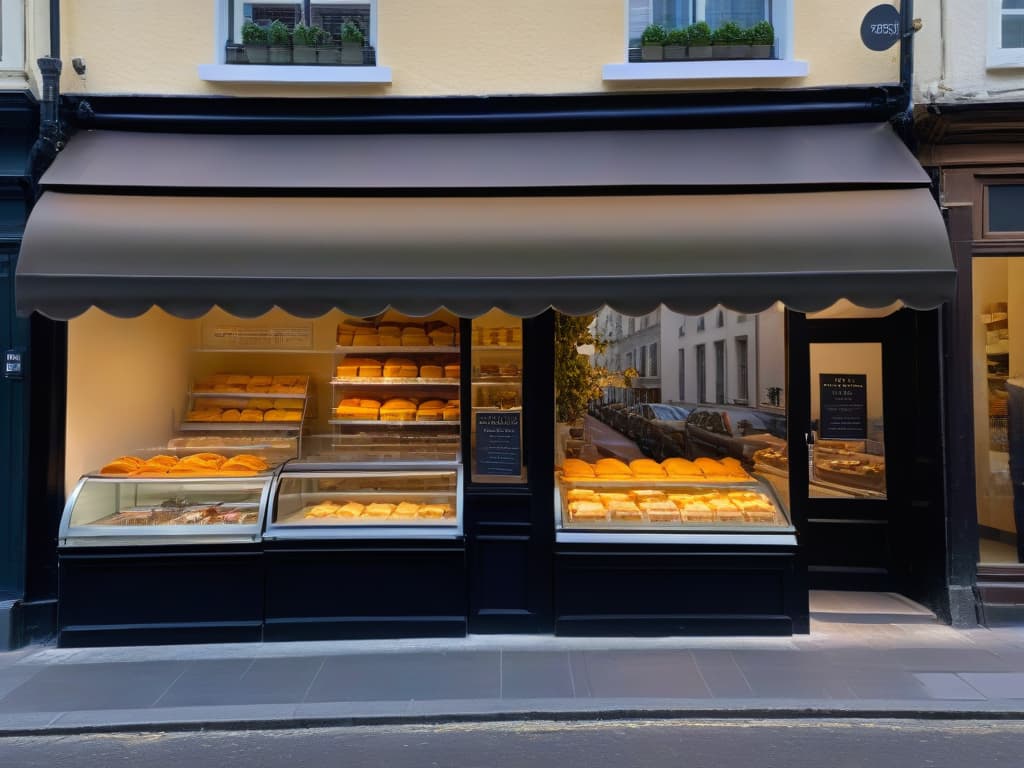  An ultradetailed image of a modern and elegant bakery storefront with a vibrant window display showcasing a variety of colorful, decadent pastries and cakes. The scene is set in a bustling city street, with soft sunlight filtering through the trees, casting a warm glow on the scene. Customers of diverse backgrounds are seen admiring the treats through the window, creating a sense of anticipation and excitement. The storefront is adorned with tasteful signage displaying the bakery's name in a stylish font, adding to the overall inviting atmosphere. hyperrealistic, full body, detailed clothing, highly detailed, cinematic lighting, stunningly beautiful, intricate, sharp focus, f/1. 8, 85mm, (centered image composition), (professionally color graded), ((bright soft diffused light)), volumetric fog, trending on instagram, trending on tumblr, HDR 4K, 8K