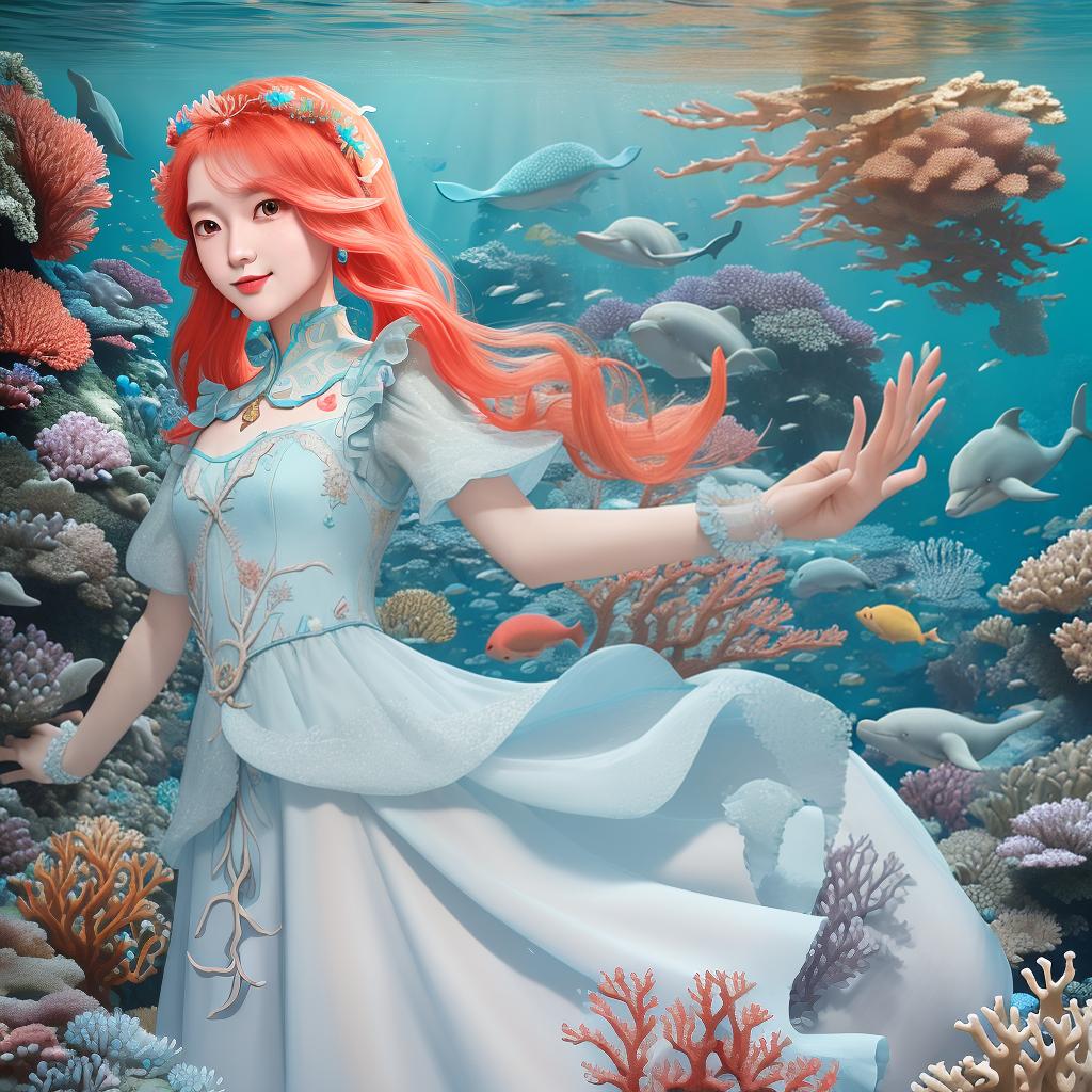  masterpiece, best quality, beautiful deep sea full of corals, diverse marine life and fascinating underwater landscapes with corals, appendages, small fish, anemones, dolphins, various algae, caves, colorful, 8k resolution and intricate detail