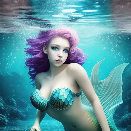  Beautiful fantasy girl who turned into underwater mermaid