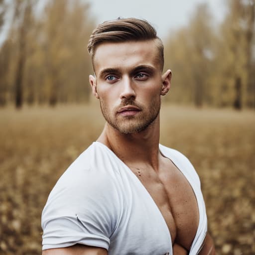 portrait+ style Russian queer fitness model blonde hunk dude face