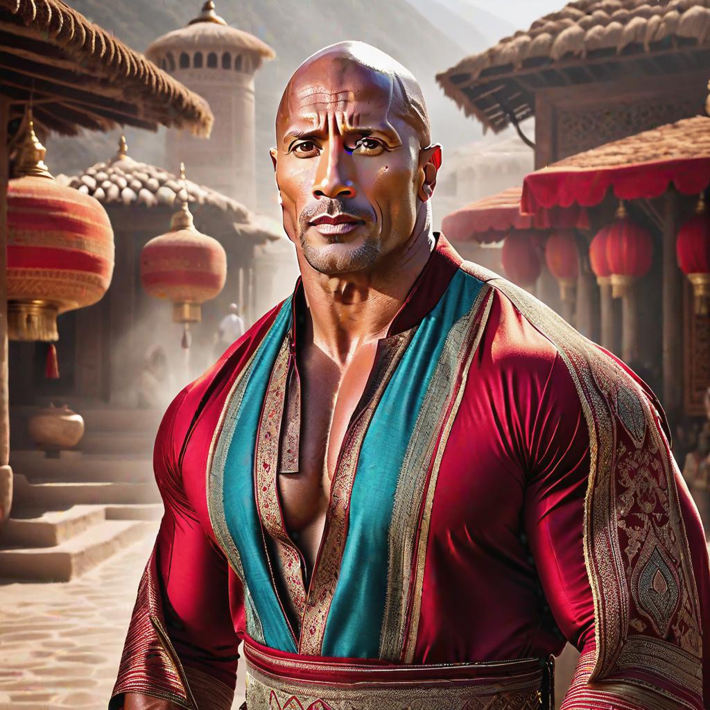  Create a picture of Dwayne Johnson dressed in traditional Turkish clothes. hyperrealistic, full body, detailed clothing, highly detailed, cinematic lighting, stunningly beautiful, intricate, sharp focus, f/1. 8, 85mm, (centered image composition), (professionally color graded), ((bright soft diffused light)), volumetric fog, trending on instagram, trending on tumblr, HDR 4K, 8K