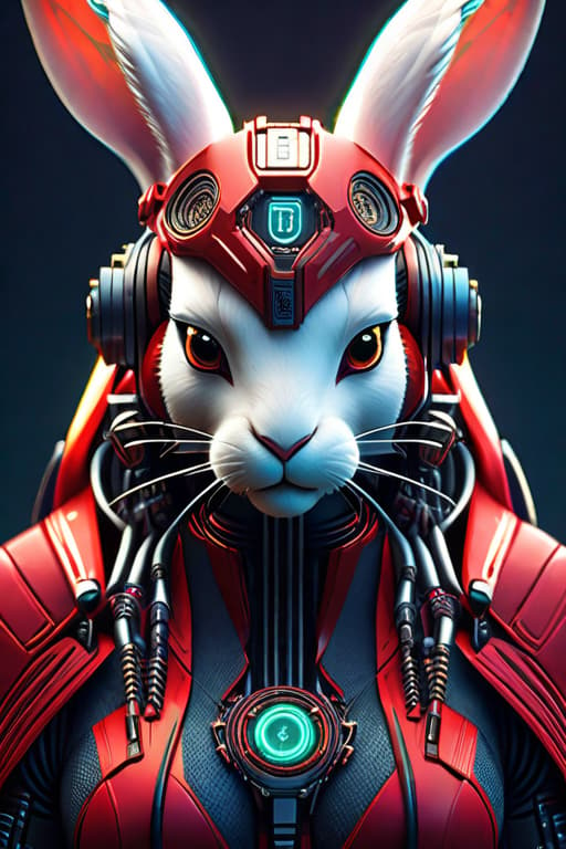  Cyborg feminine hare, kawaii cyborg rabbit, high detailed face, beautiful body, glowing hair, looking at the camera, breeze, neon strings, chaotic wiring/cables, scifi, futuristic, highly detailed, cinematic, cyberpunk, highly detailed and intricate, rich deep colors. sf, raphael, caravaggio, greg rutkowski, beeple, beksinski, red background hyperrealistic, full body, detailed clothing, highly detailed, cinematic lighting, stunningly beautiful, intricate, sharp focus, f/1. 8, 85mm, (centered image composition), (professionally color graded), ((bright soft diffused light)), volumetric fog, trending on instagram, trending on tumblr, HDR 4K, 8K