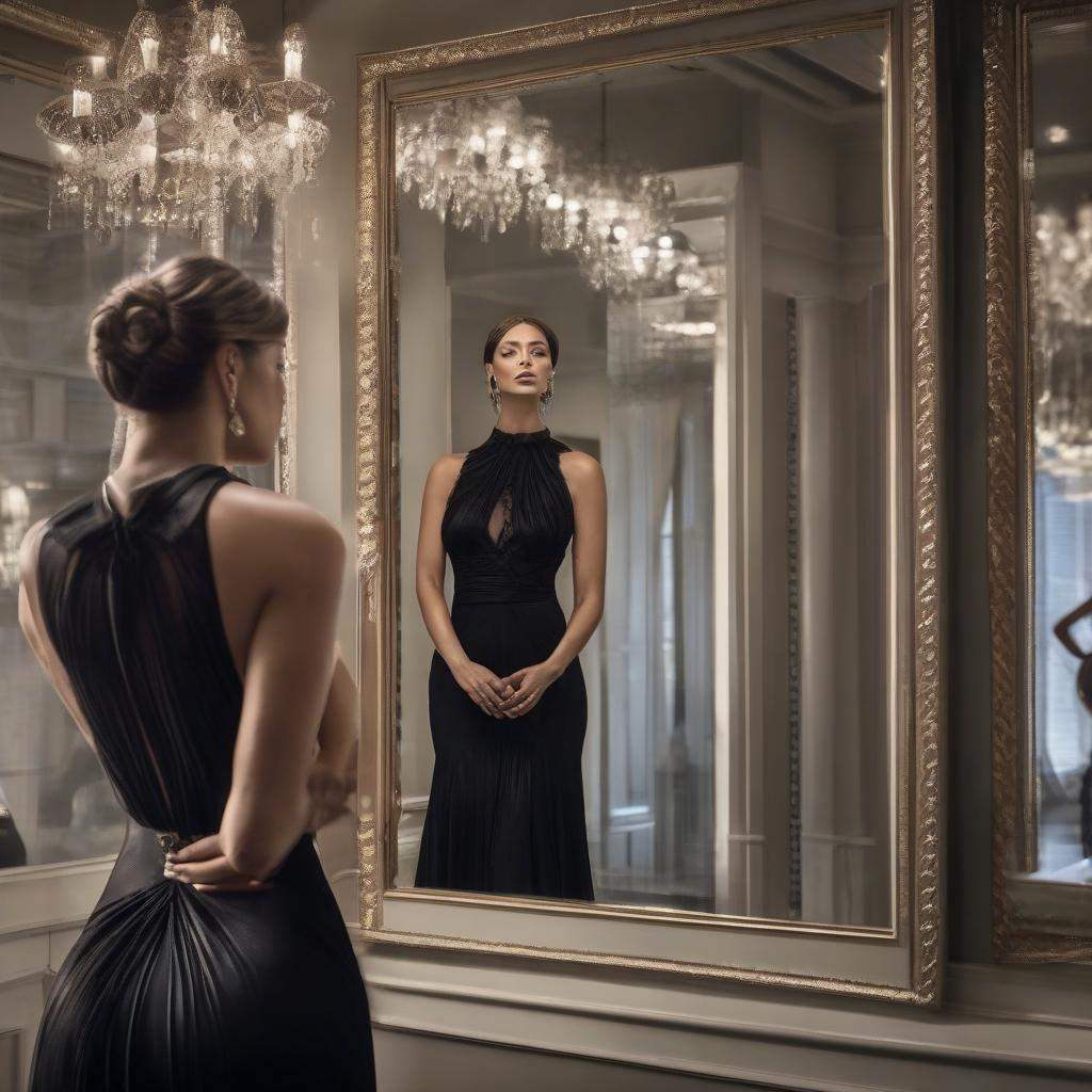  "The sad beauty in a black dress, in tears, reflects in the mirror in the 2010s." hyperrealistic, full body, detailed clothing, highly detailed, cinematic lighting, stunningly beautiful, intricate, sharp focus, f/1. 8, 85mm, (centered image composition), (professionally color graded), ((bright soft diffused light)), volumetric fog, trending on instagram, trending on tumblr, HDR 4K, 8K