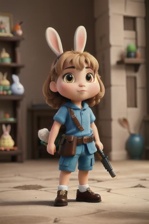  masterpiece, best quality, Warrior with a cute gun (Rabbit:1.3)