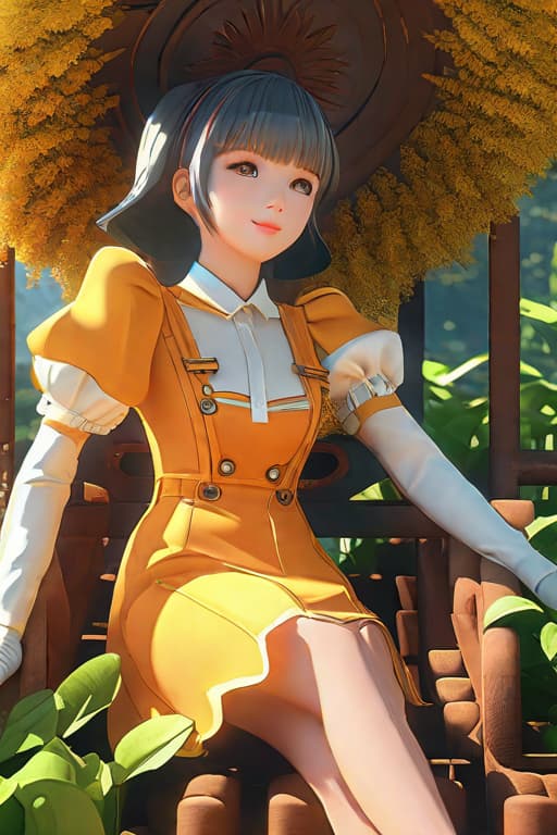  sunshine rusty beautiful anime dream, high detailed face and body, 1940 dress, gardening in an alien garden, cinematic, film light, hyper detailed, hyper realistic, masterpiece, atmospheric, high resolution, vibrant, high contrast, dark angle, 8k, hdr, 500px, cute, hyper detail, full HD hyperrealistic, full body, detailed clothing, highly detailed, cinematic lighting, stunningly beautiful, intricate, sharp focus, f/1. 8, 85mm, (centered image composition), (professionally color graded), ((bright soft diffused light)), volumetric fog, trending on instagram, trending on tumblr, HDR 4K, 8K