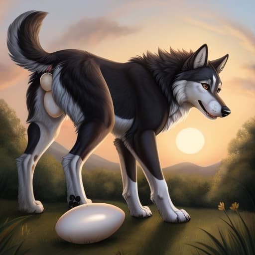  Wolf, feral dog, egg in ass, anal oviposition, view from behind,, open eyes, digital art, masterpiece, 4k, fine details,