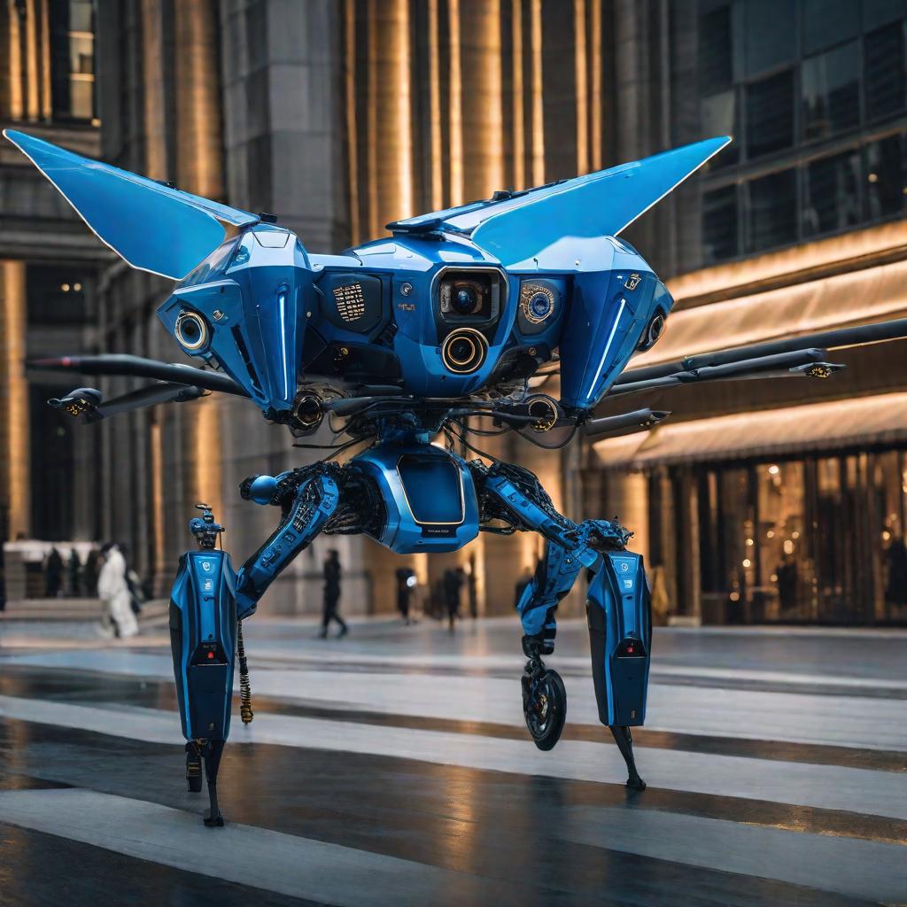  blue sentinelaibot smart brilliant flying delivery on time packages hyperrealistic, full body, detailed clothing, highly detailed, cinematic lighting, stunningly beautiful, intricate, sharp focus, f/1. 8, 85mm, (centered image composition), (professionally color graded), ((bright soft diffused light)), volumetric fog, trending on instagram, trending on tumblr, HDR 4K, 8K