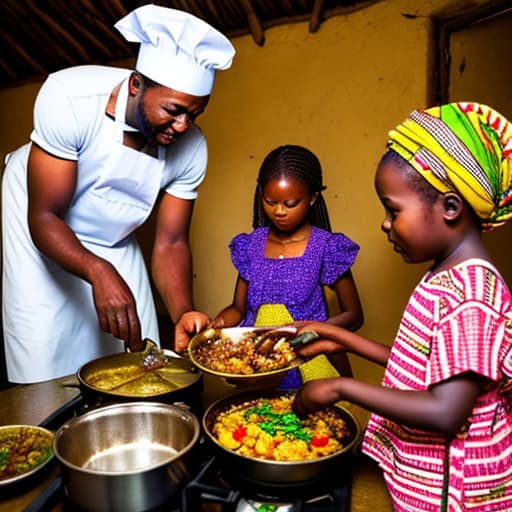  African family cooking food