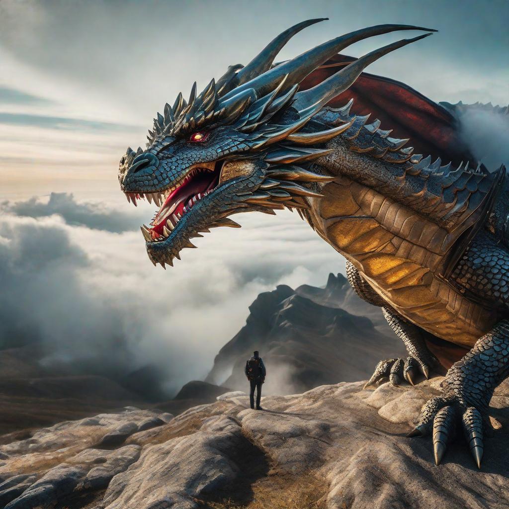  Dragón espacial hyperrealistic, full body, detailed clothing, highly detailed, cinematic lighting, stunningly beautiful, intricate, sharp focus, f/1. 8, 85mm, (centered image composition), (professionally color graded), ((bright soft diffused light)), volumetric fog, trending on instagram, trending on tumblr, HDR 4K, 8K