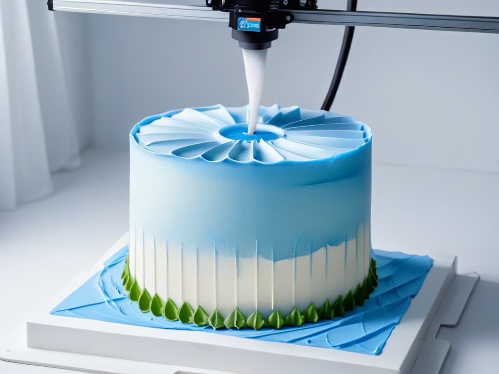  A highresolution, 8k ultradetailed image of a sleek, stateoftheart 3D printer in action, creating intricate and delicate sugar decorations for a wedding cake. The printer is surrounded by a clean, white backdrop, emphasizing its precision and modernity. The sugar decorations being produced showcase elaborate designs, showcasing the innovative impact of 3D printing technology on the art of pastry making. hyperrealistic, full body, detailed clothing, highly detailed, cinematic lighting, stunningly beautiful, intricate, sharp focus, f/1. 8, 85mm, (centered image composition), (professionally color graded), ((bright soft diffused light)), volumetric fog, trending on instagram, trending on tumblr, HDR 4K, 8K