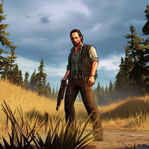  walking dead telltale gameplay hyperrealistic, full body, detailed clothing, highly detailed, cinematic lighting, stunningly beautiful, intricate, sharp focus, f/1. 8, 85mm, (centered image composition), (professionally color graded), ((bright soft diffused light)), volumetric fog, trending on instagram, trending on tumblr, HDR 4K, 8K