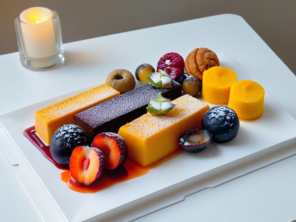  A minimalist image of a beautifully arranged platter of African desserts, showcasing vibrant colors and intricate designs on each dessert. The desserts are neatly arranged on a simple, elegant white plate, set against a clean, uncluttered background to emphasize the exquisite details and textures of the treats. Each dessert is carefully crafted, highlighting the cultural richness and diversity of African culinary traditions in a visually captivating and sophisticated way. hyperrealistic, full body, detailed clothing, highly detailed, cinematic lighting, stunningly beautiful, intricate, sharp focus, f/1. 8, 85mm, (centered image composition), (professionally color graded), ((bright soft diffused light)), volumetric fog, trending on instagram, trending on tumblr, HDR 4K, 8K