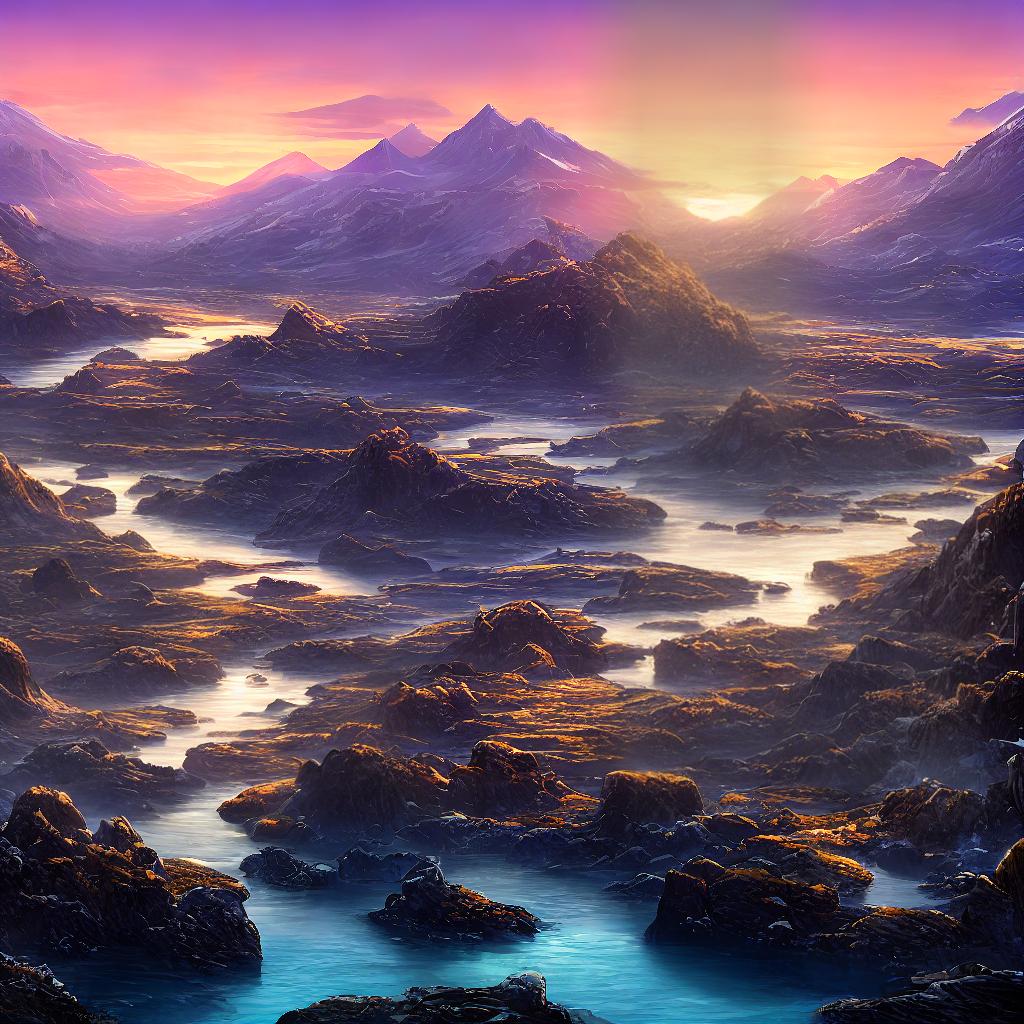  ((Masterpiece)), (((best quality))), 8k, high detailed, ultra-detailed. A scenic view of mountains with a vibrant sunset and a peaceful river. Mountains (towering in the distance), ((snow-capped)), with (lush green forests) covering their slopes. The vibrant sunset (painting the sky) in shades of pink, orange, and purple, casting a warm glow over the entire scene. A peaceful river (flowing gently) through the valley, reflecting the colorful hues of the sunset. The water (crystal-clear), allowing the viewer to see the rocks and pebbles beneath the surface. The scene is (serene and tranquil), with birds (flying overhead) and (subtle ripples) appearing on the river's surface. The overall atmosphere is (magical and awe-inspiring), with a sense  hyperrealistic, full body, detailed clothing, highly detailed, cinematic lighting, stunningly beautiful, intricate, sharp focus, f/1. 8, 85mm, (centered image composition), (professionally color graded), ((bright soft diffused light)), volumetric fog, trending on instagram, trending on tumblr, HDR 4K, 8K