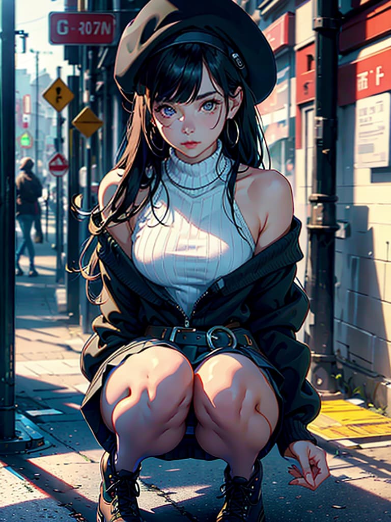  masterpiece, best quality, 1girl, bag, upper body, street, bangs, bare shoulders, beret, black footwear, black headwear, brown eyes, brown hair, closed mouth, handbag, hat, holding, long hair, long sleeves, looking at viewer, off shoulder, shoes, skirt, sleeves past wrists, socks, solo, sweater, white legwear hyperrealistic, full body, detailed clothing, highly detailed, cinematic lighting, stunningly beautiful, intricate, sharp focus, f/1. 8, 85mm, (centered image composition), (professionally color graded), ((bright soft diffused light)), volumetric fog, trending on instagram, trending on tumblr, HDR 4K, 8K