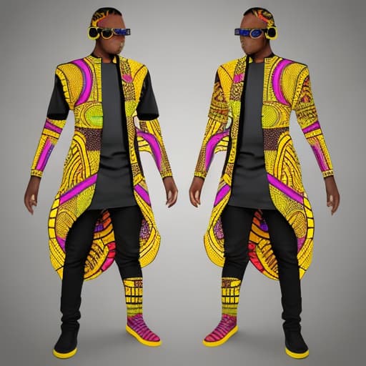  Design a a futuristic Afrocentric augmented reality wearable that an African Freedom Fighter would wear. With dashiki designs. The design focused on a selfie view and also portray a freedom fighter who is battling for the prosperity of the African continent. This should showcase the character with a battle gear and a futuristic weapon