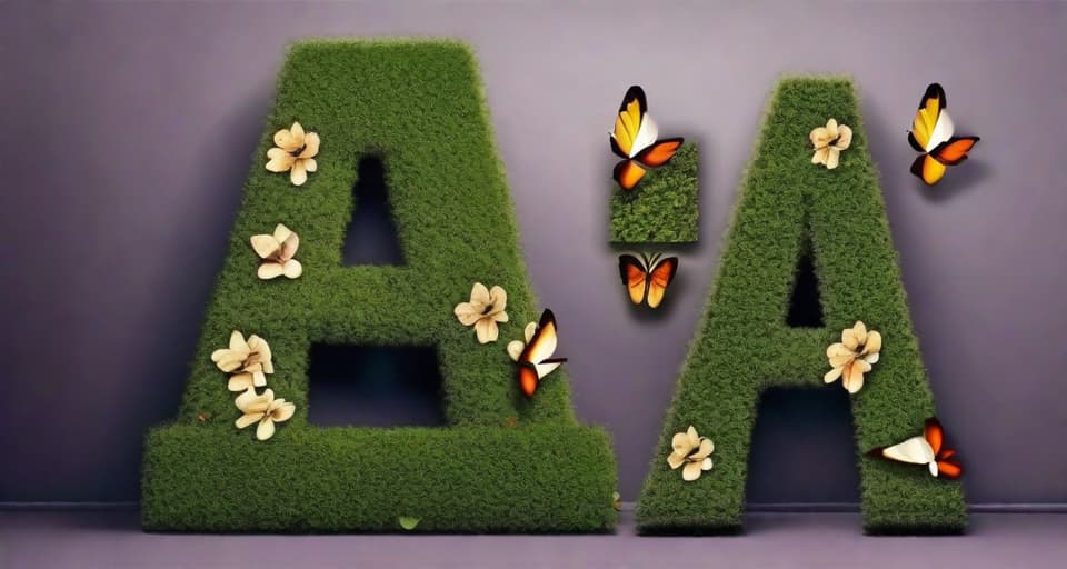  a realistic topiary of the uppercase letter A with butterflies