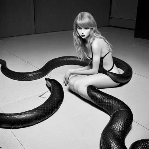  Taylpr Swift Medium length hair laying on the floor semi hair closed eye with snaked black and white based on reputation snakes