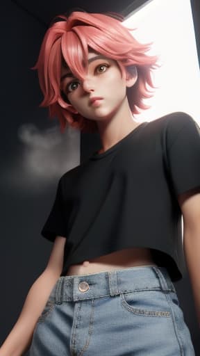  astolfo as boy wearing cropped t-shirt and showing big bulge over from below shot , hyperrealistic, high quality, highly detailed, cinematic lighting, intricate, sharp focus, f/1. 8, 85mm, (centered image composition), (professionally color graded), ((bright soft diffused light)), volumetric fog, trending on instagram, HDR 4K, 8K