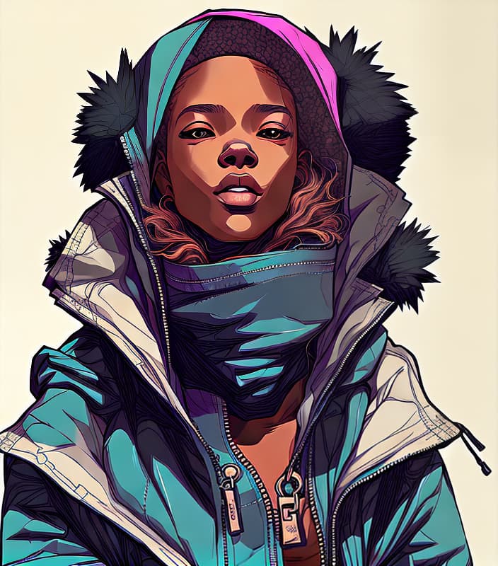 nvinkpunk African American girl wearing winter gear, highly detailed, sharp focus, art by Artgerm and Greg Rutkowski and WLOP