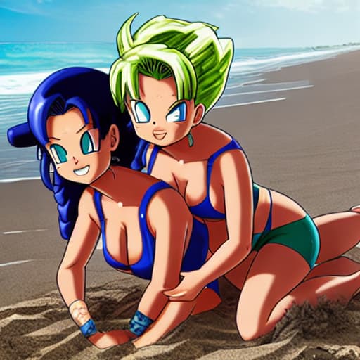  Chichi and Bulma on the beach