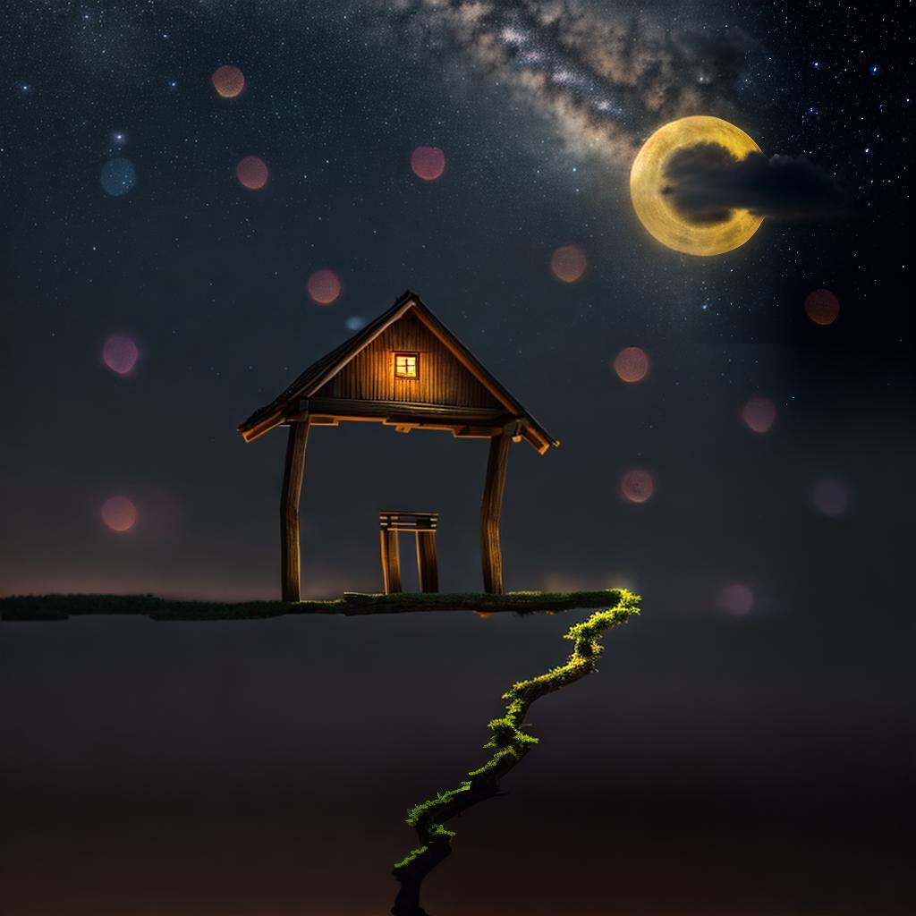  a house on a mountain, fantasy rich, by night, stars and moonshine, beautiful lighting, cinematic lighting, raw photo (best quality, masterpiece:1.2), ultrahigh res, highly detailed, sharp focus