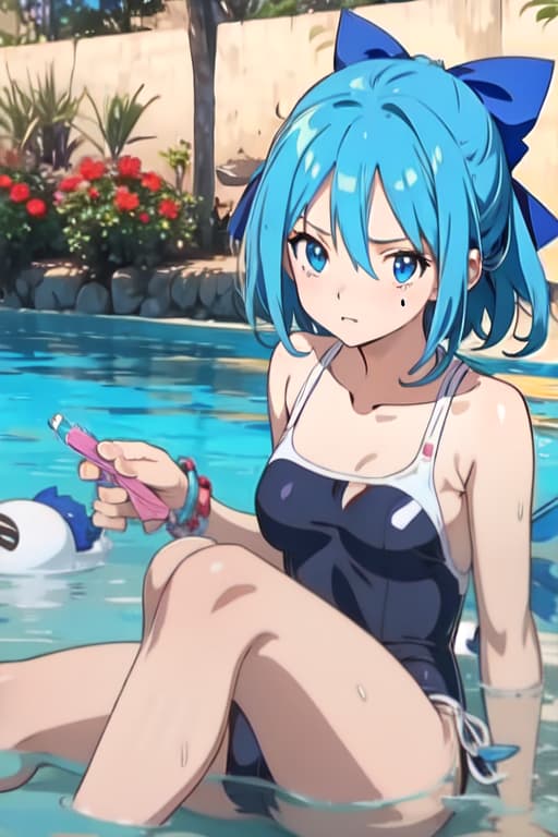  Cirno, one piece swimsuit, manga style